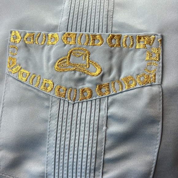 Vintage Western Button Down Shirt Mexican Cowboy Light Blue NWT - Picture 6 of 6